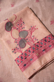 Boho Blossom Pink Muga Cotton Unstitched Suit Set